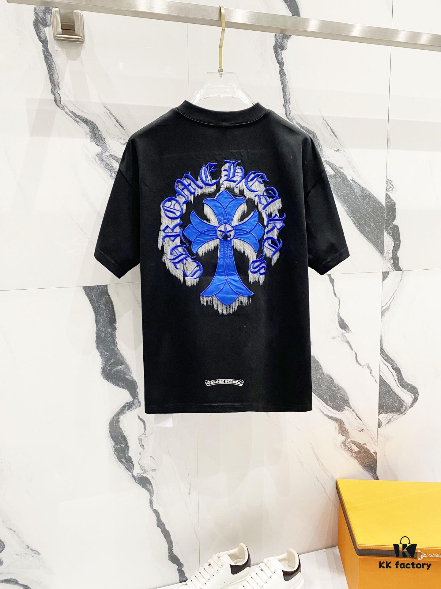 6931a40accd8ab3d7af984e3 Chrome Hearts 320g Washed Cotton Short Sleeve T-Shirt with Embroidered Sanskrit Logo and Cross Patch