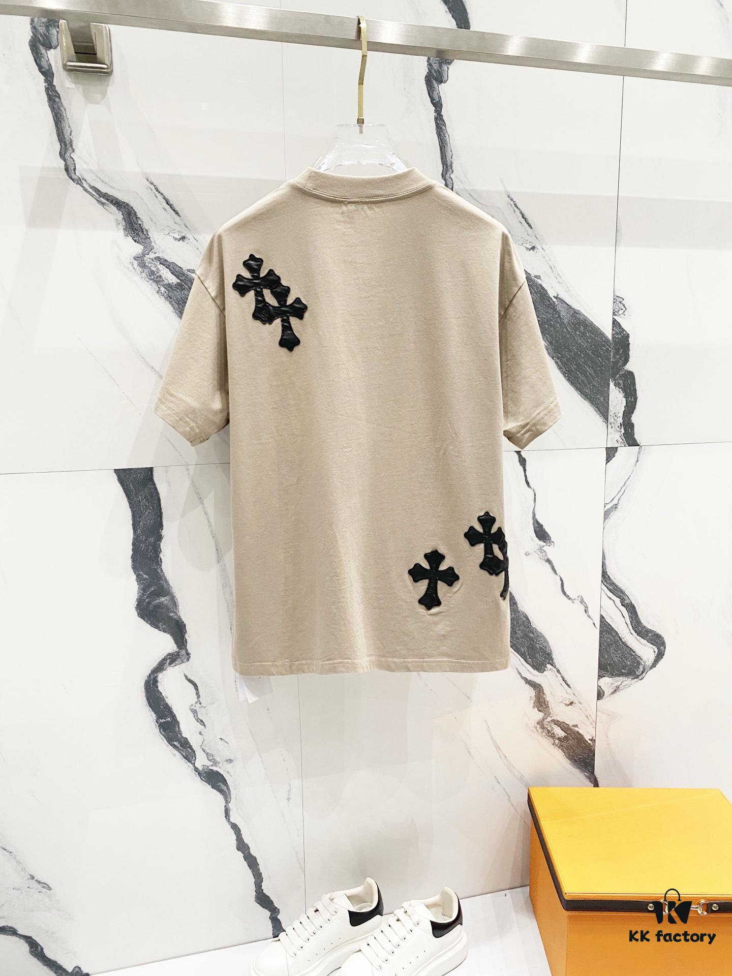 6931a40cccd8ab3d7af98511 Chrome Hearts 320g Washed Short Sleeve T-Shirt with Embroidered Logo, Leather Patch and Cross Design