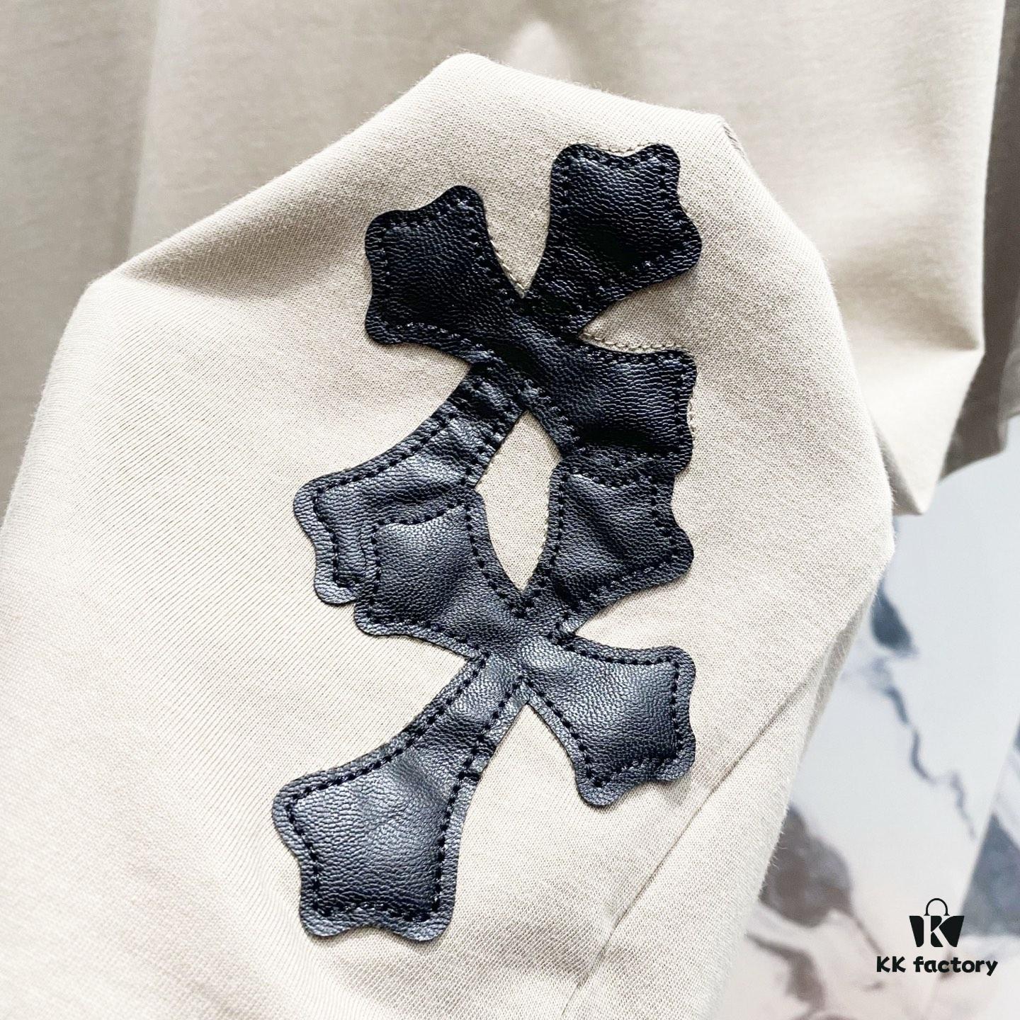 6931a40cccd8ab3d7af98514 Chrome Hearts 320g Washed Short Sleeve T-Shirt with Embroidered Logo, Leather Patch and Cross Design