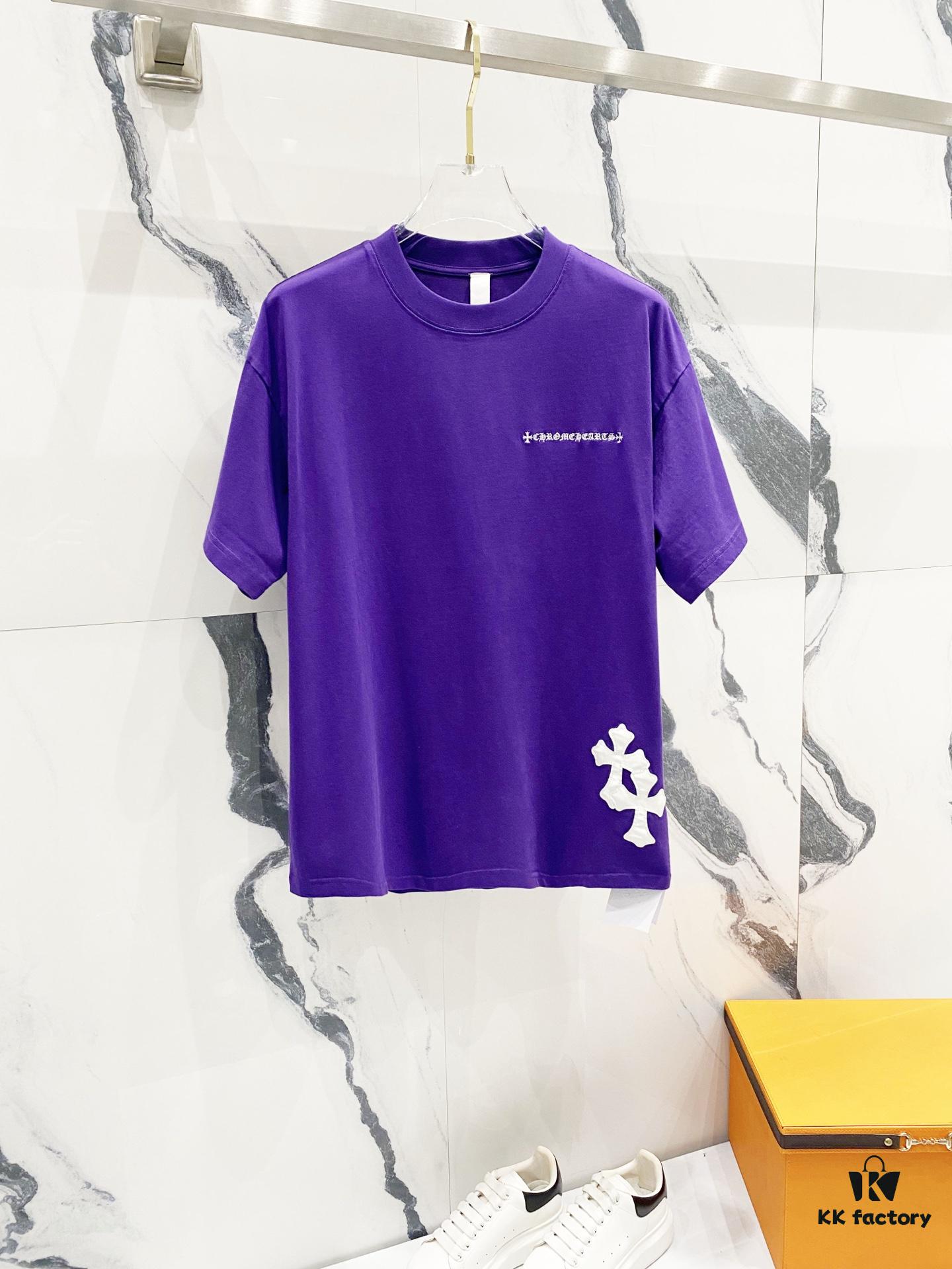 6931a40cccd8ab3d7af98519 Chrome Hearts 320g Washed Cotton Short Sleeve T-Shirt with Embroidered Logo, Leather Patch and Cross Design