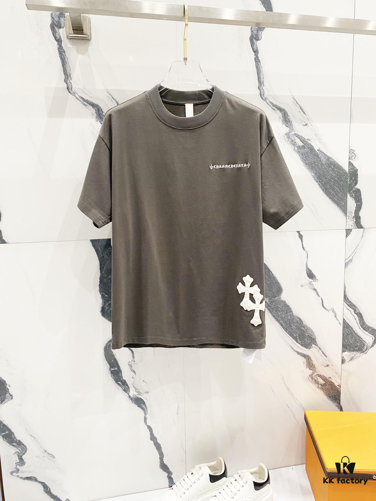 6931a40dccd8ab3d7af98522 Chrome Hearts 320g Washed Cotton Short Sleeve T-Shirt with Embroidered Logo, Leather Patch and Cross Design