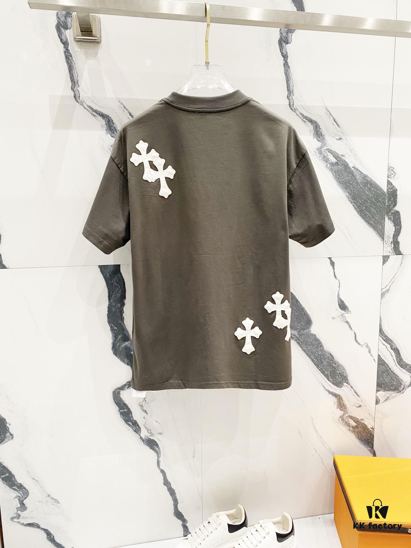 6931a40dccd8ab3d7af98523 Chrome Hearts 320g Washed Cotton Short Sleeve T-Shirt with Embroidered Logo, Leather Patch and Cross Design