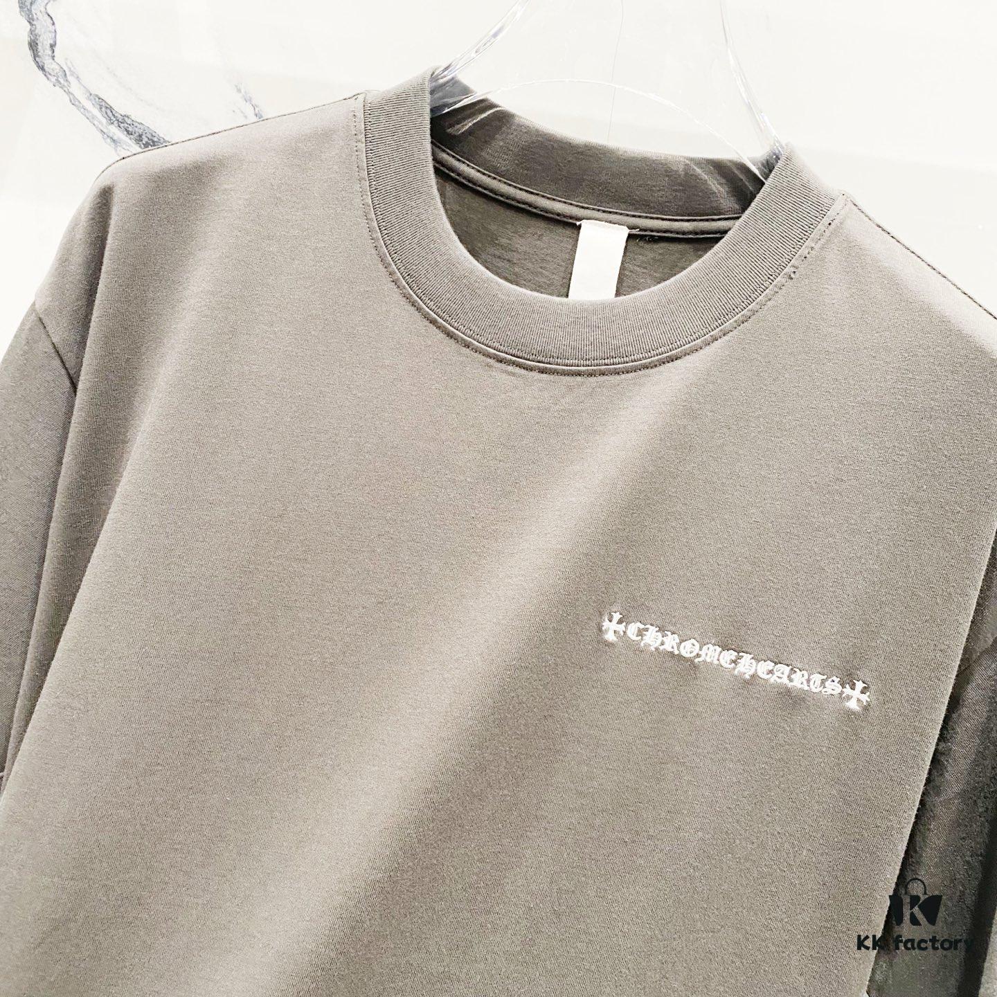 6931a40dccd8ab3d7af98525 Chrome Hearts 320g Washed Cotton Short Sleeve T-Shirt with Embroidered Logo, Leather Patch and Cross Design
