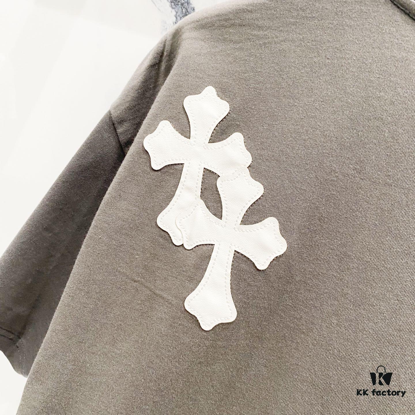 6931a40dccd8ab3d7af98527 Chrome Hearts 320g Washed Cotton Short Sleeve T-Shirt with Embroidered Logo, Leather Patch and Cross Design