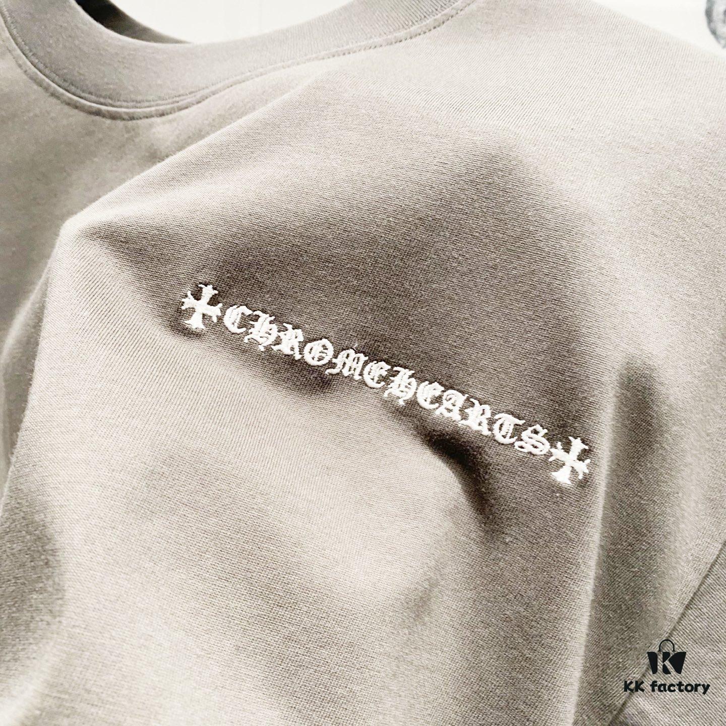 6931a40dccd8ab3d7af98528 Chrome Hearts 320g Washed Cotton Short Sleeve T-Shirt with Embroidered Logo, Leather Patch and Cross Design