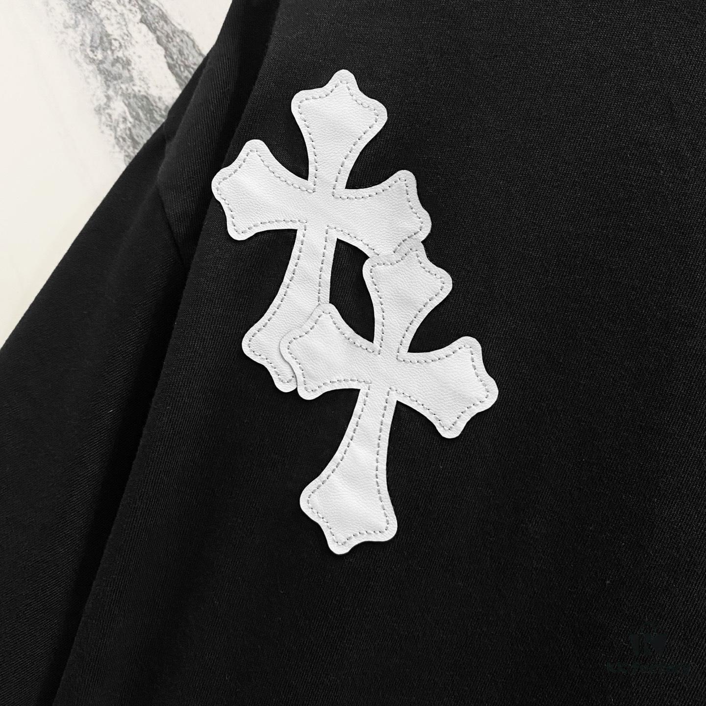 6931a40eccd8ab3d7af98531 Chrome Hearts 320g Washed Short Sleeve T-Shirt with Embroidered Logo, Leather Patch and Cross Design