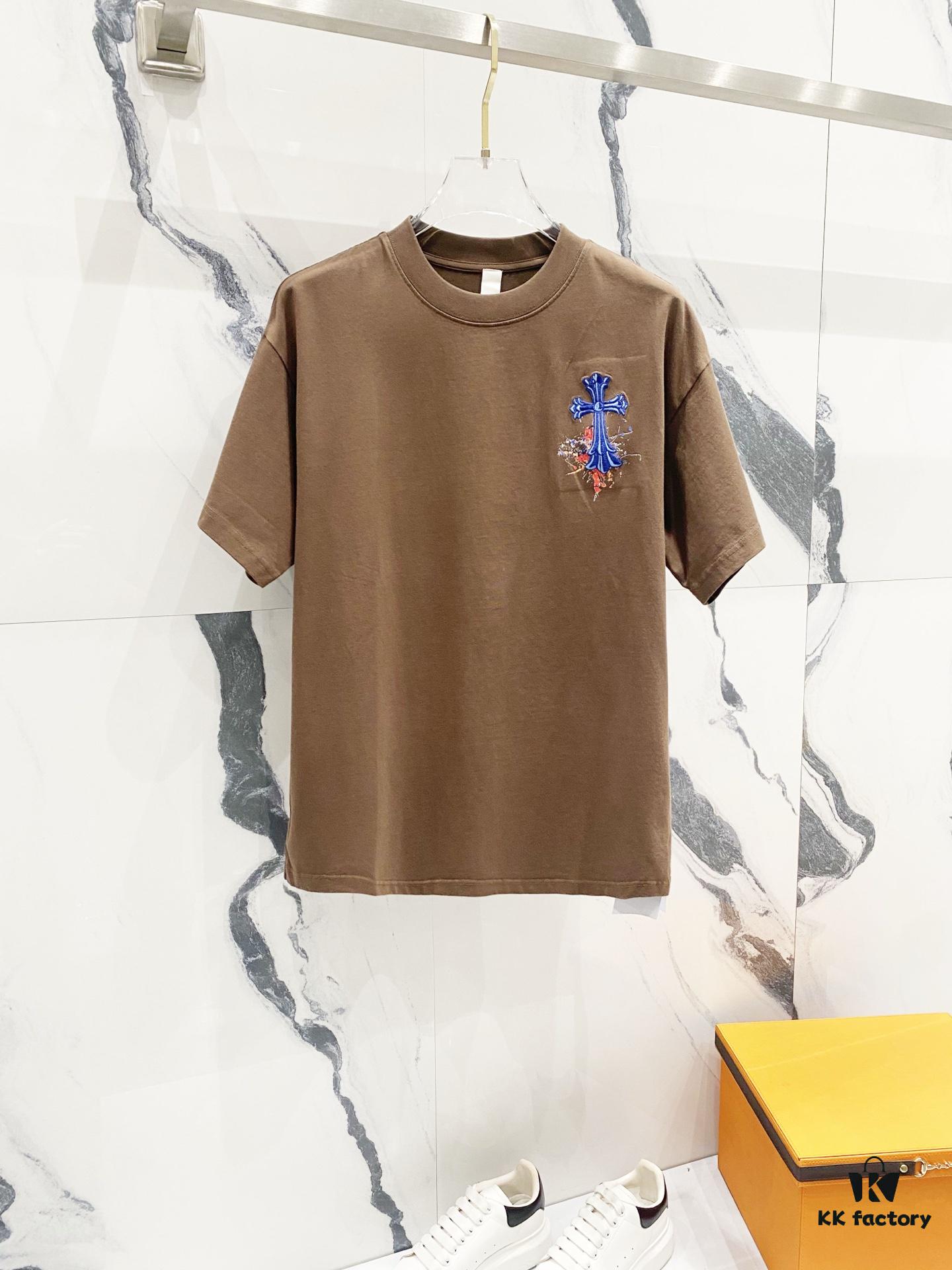 6931a40eccd8ab3d7af98534 Chrome Hearts 320g Washed Short Sleeve T-Shirt with Sanskrit Logo and Cross Embroidery
