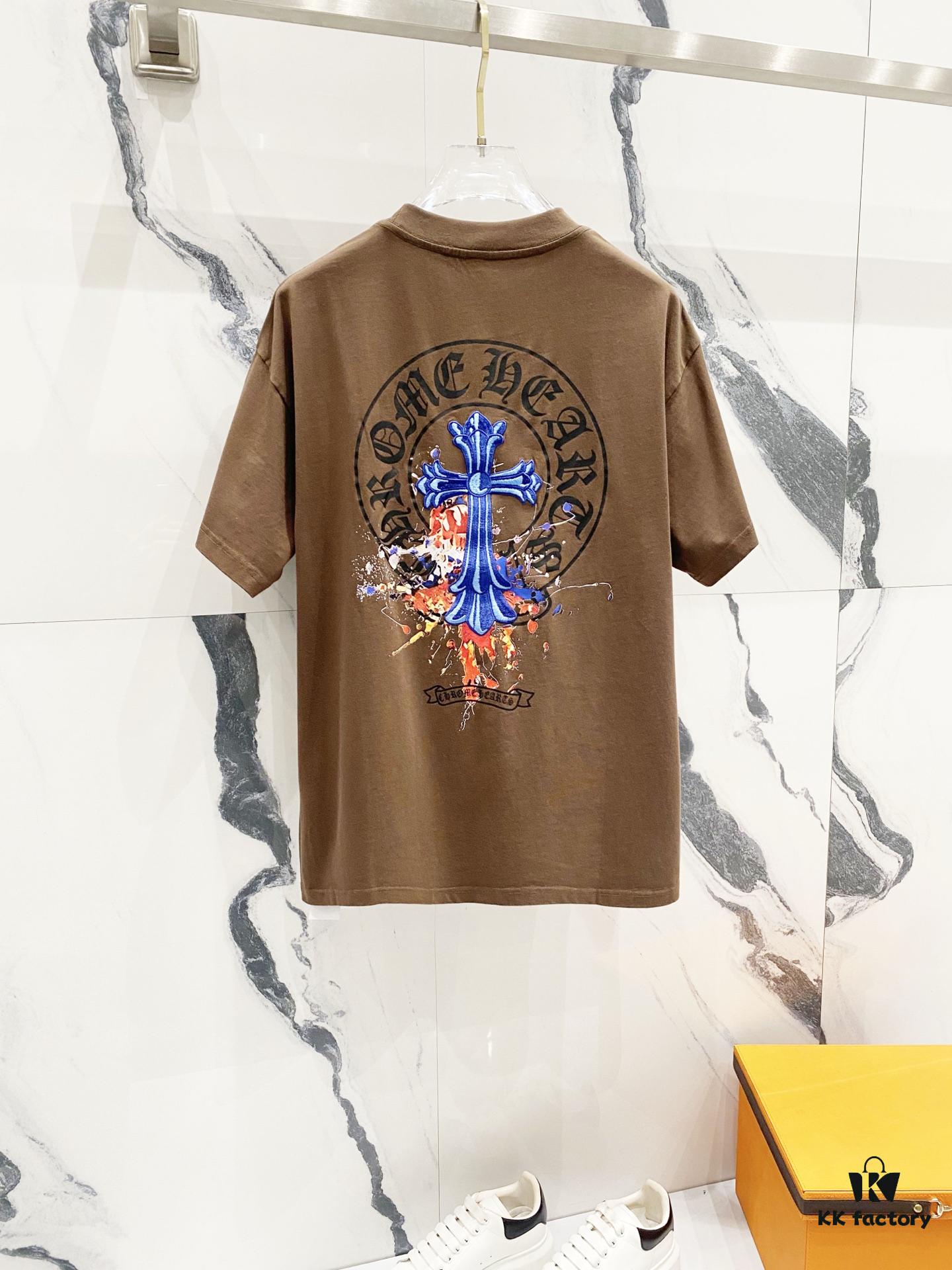6931a40eccd8ab3d7af98535 Chrome Hearts 320g Washed Short Sleeve T-Shirt with Sanskrit Logo and Cross Embroidery