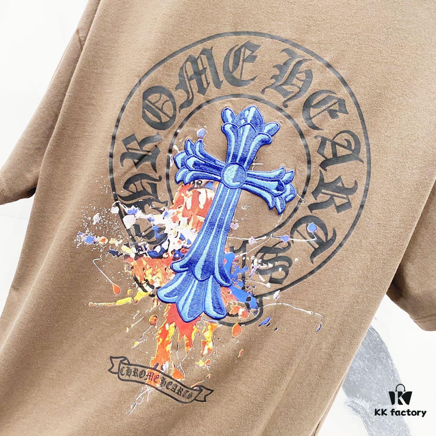 6931a40eccd8ab3d7af98538 Chrome Hearts 320g Washed Short Sleeve T-Shirt with Sanskrit Logo and Cross Embroidery