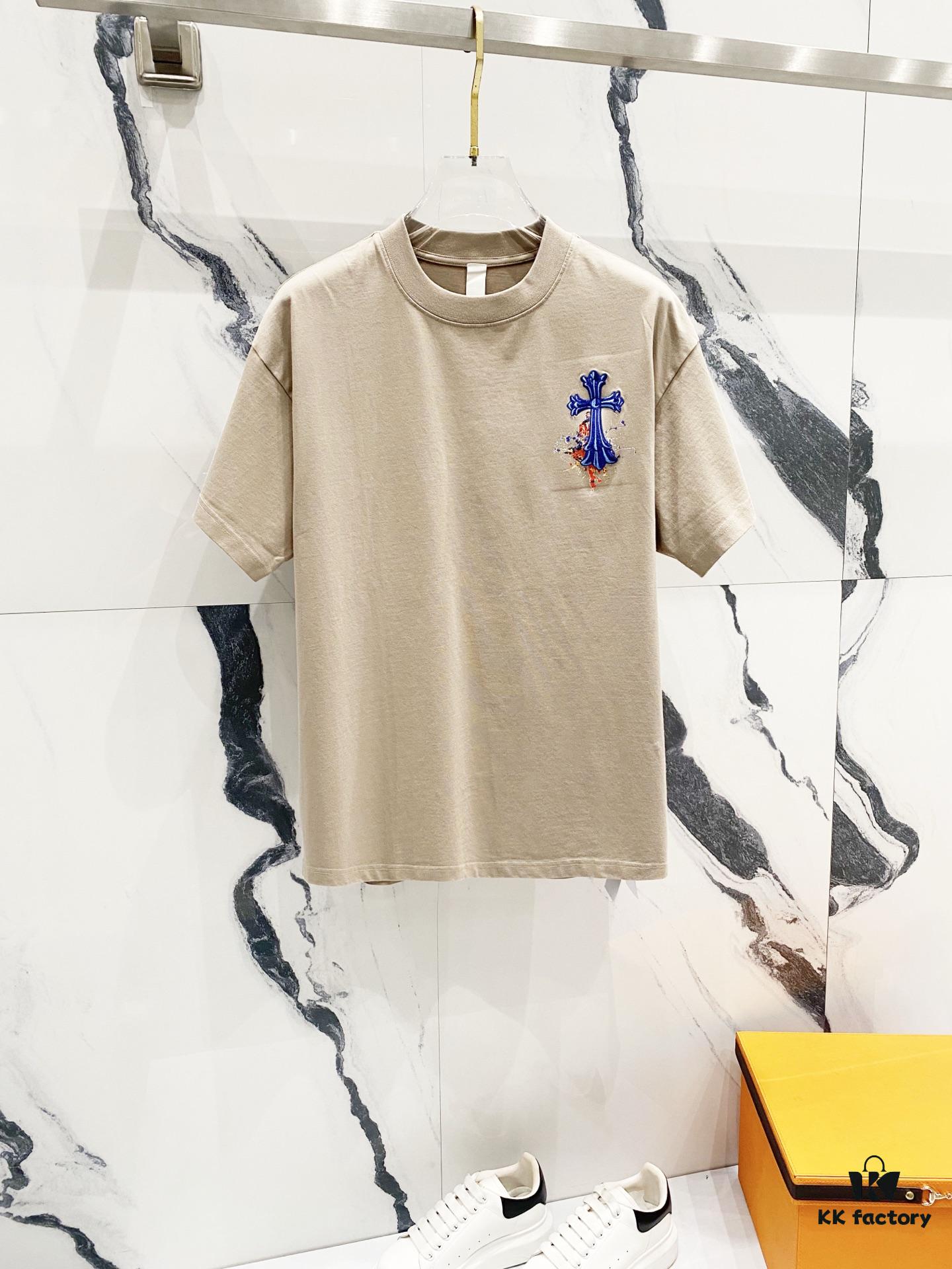 6931a40eccd8ab3d7af9853e Chrome Hearts 320g Washed Short Sleeve T-Shirt with Sanskrit Logo and Cross Embroidery