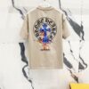 6931a40eccd8ab3d7af9853f Chrome Hearts 320g Washed Short Sleeve T-Shirt with Sanskrit Logo and Cross Embroidery