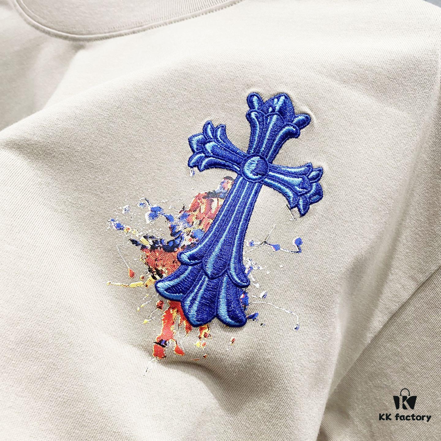 6931a40fccd8ab3d7af98541 Chrome Hearts 320g Washed Short Sleeve T-Shirt with Sanskrit Logo and Cross Embroidery