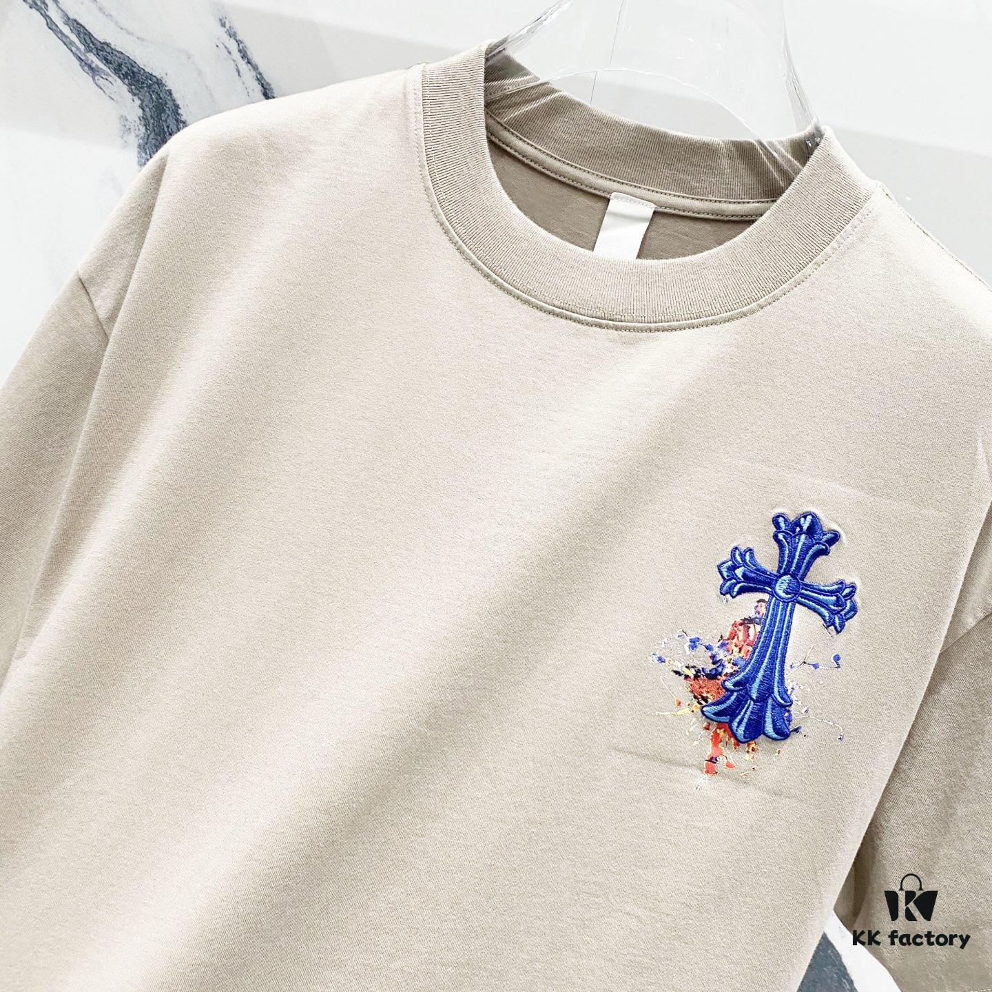 6931a40fccd8ab3d7af98542 Chrome Hearts 320g Washed Short Sleeve T-Shirt with Sanskrit Logo and Cross Embroidery