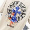 6931a40fccd8ab3d7af98544 Chrome Hearts 320g Washed Short Sleeve T-Shirt with Sanskrit Logo and Cross Embroidery