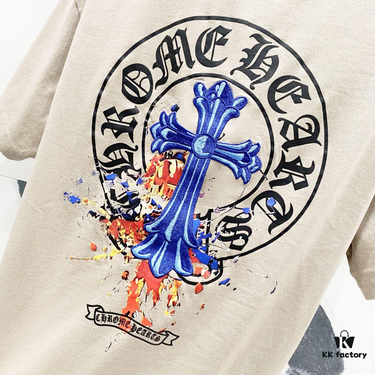 6931a40fccd8ab3d7af98544 Chrome Hearts 320g Washed Short Sleeve T-Shirt with Sanskrit Logo and Cross Embroidery