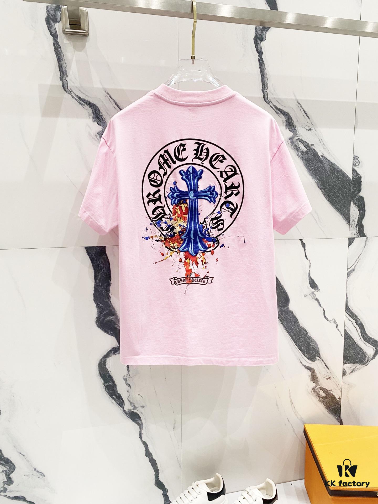 6931a40fccd8ab3d7af98549 Chrome Hearts 320g Washed Cotton Short Sleeve T-Shirt with Sanskrit Logo and Cross Embroidery