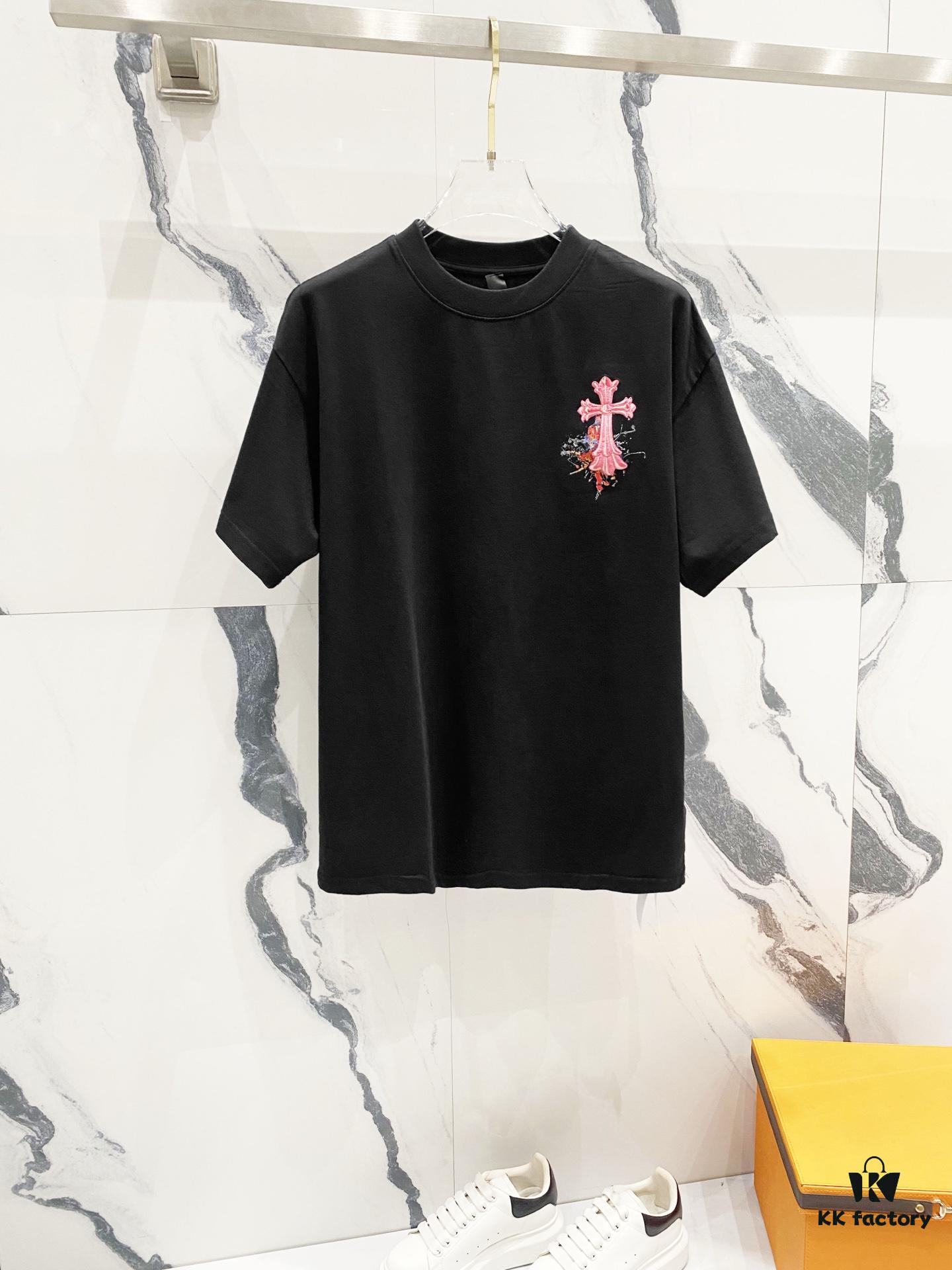 6931a40fccd8ab3d7af98552 Chrome Hearts 320g Washed Short Sleeve T-Shirt with Sanskrit Logo and Cross Embroidery