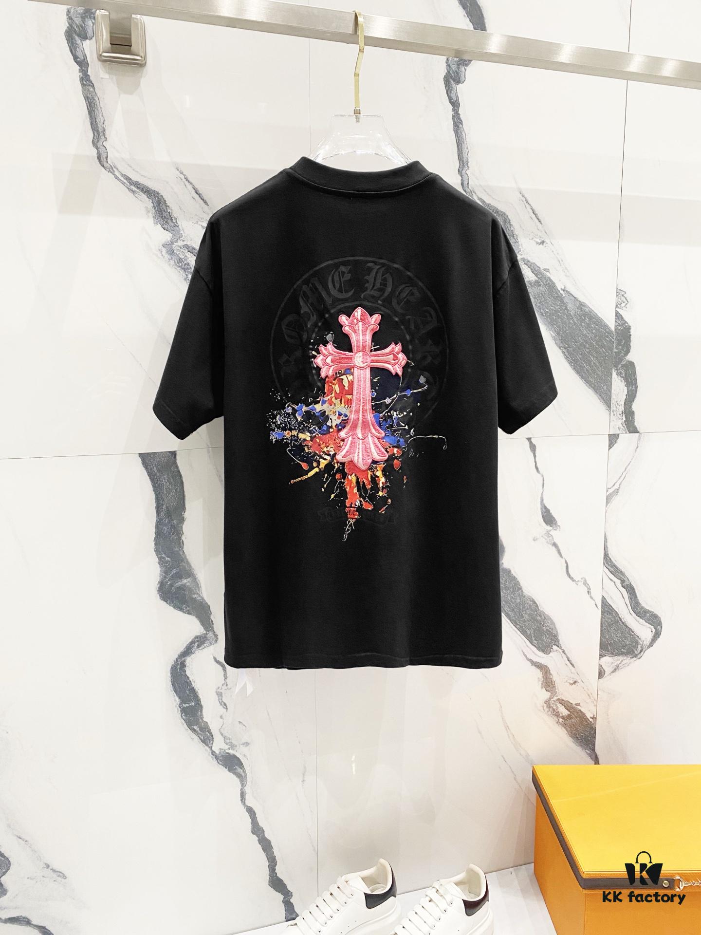 6931a40fccd8ab3d7af98553 Chrome Hearts 320g Washed Short Sleeve T-Shirt with Sanskrit Logo and Cross Embroidery