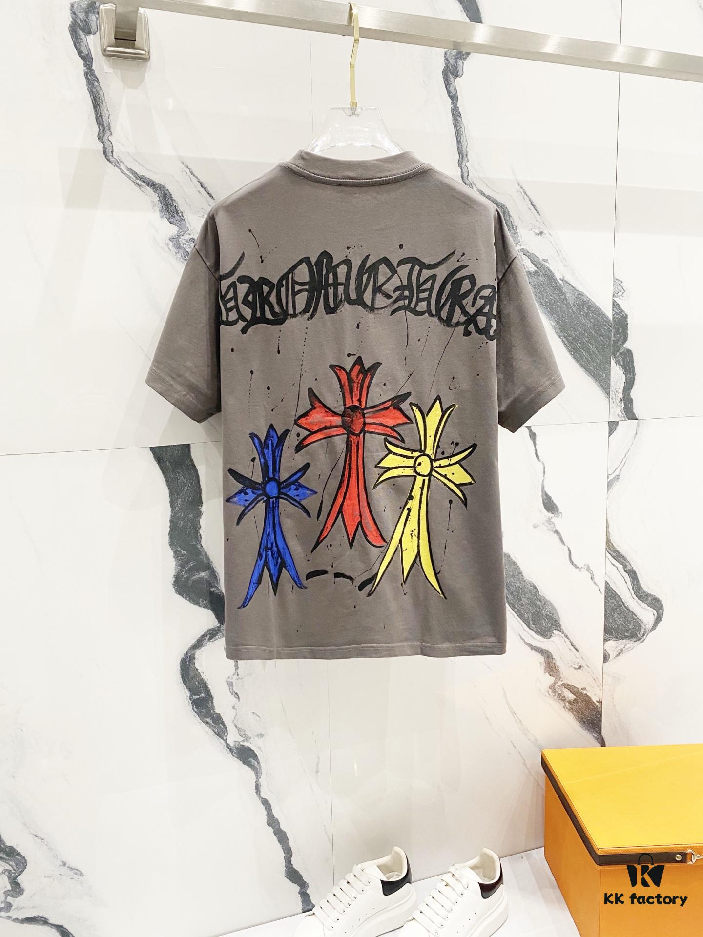 6931a410ccd8ab3d7af9855d Chrome Hearts 320g Washed Short Sleeve T-Shirt with Front and Back Colorful Cross Sanskrit Logo Print