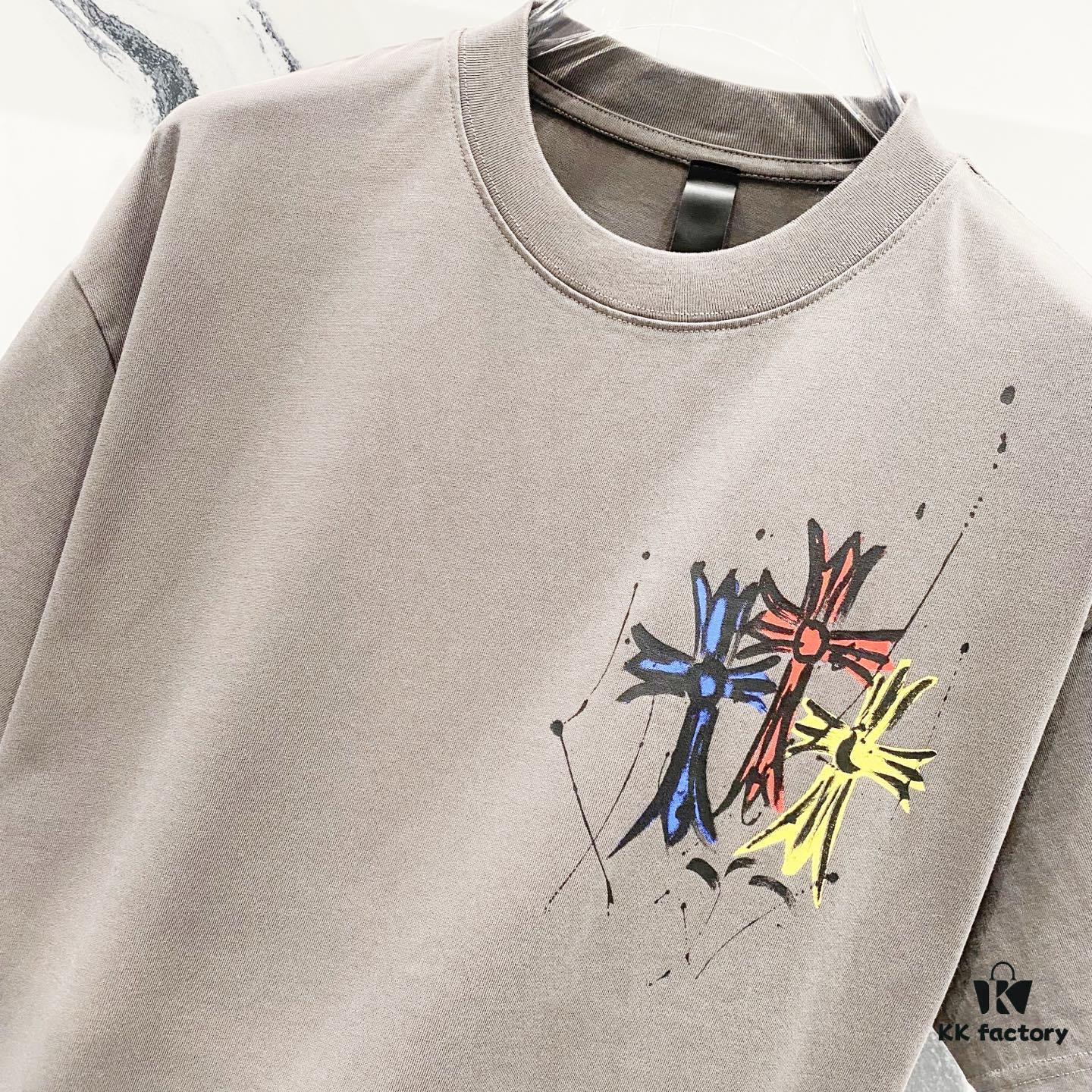 6931a410ccd8ab3d7af9855f Chrome Hearts 320g Washed Short Sleeve T-Shirt with Front and Back Colorful Cross Sanskrit Logo Print