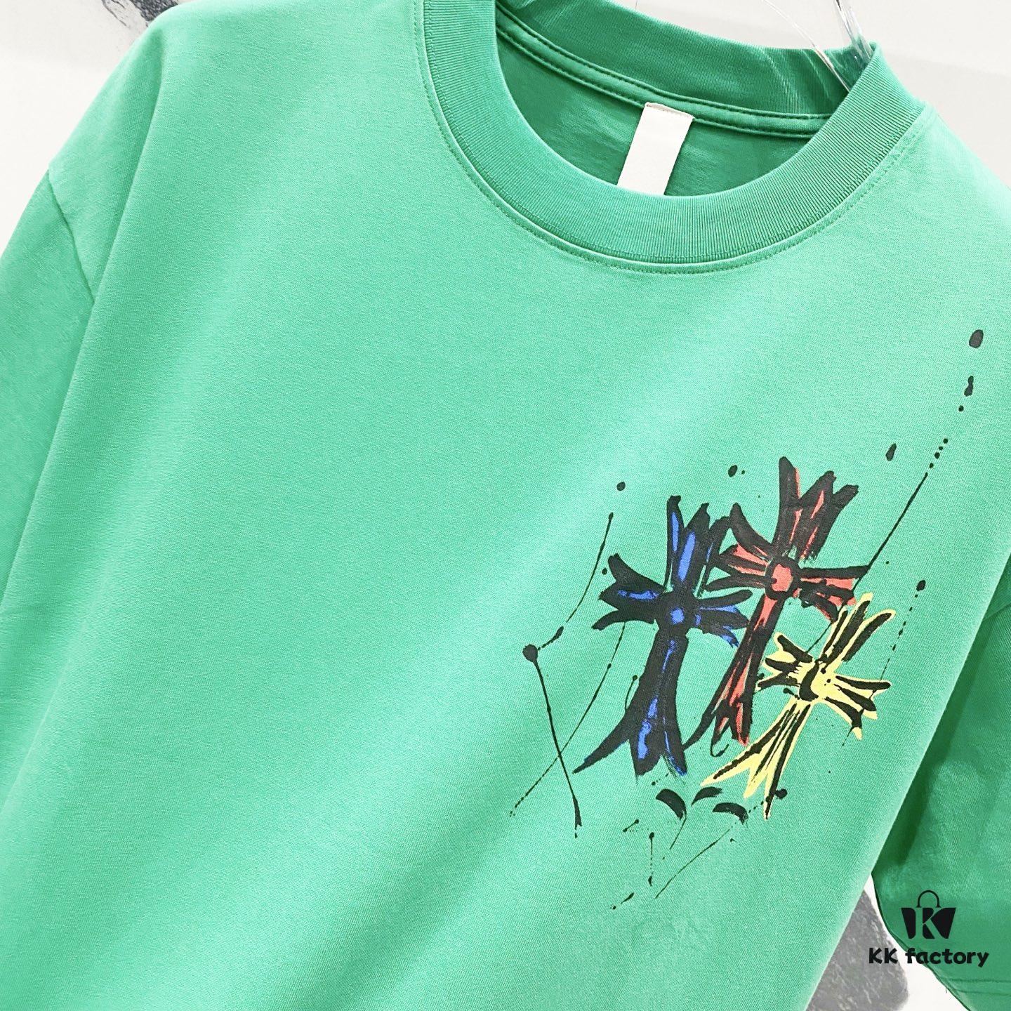 6931a411ccd8ab3d7af98569 Chrome Hearts 320g Washed Short Sleeve T-Shirt with Front and Back Colorful Cross Sanskrit Logo Print