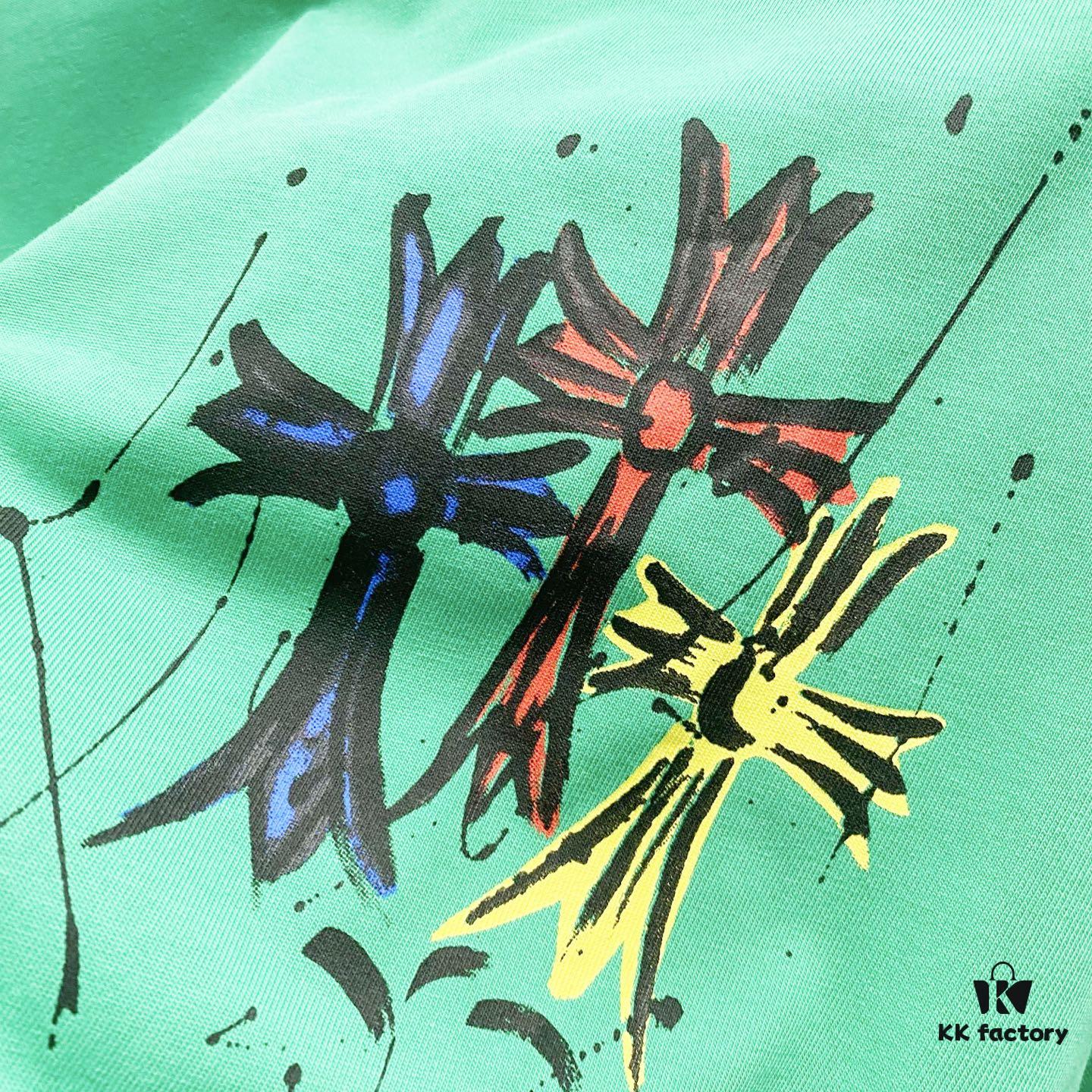 6931a411ccd8ab3d7af9856b Chrome Hearts 320g Washed Short Sleeve T-Shirt with Front and Back Colorful Cross Sanskrit Logo Print