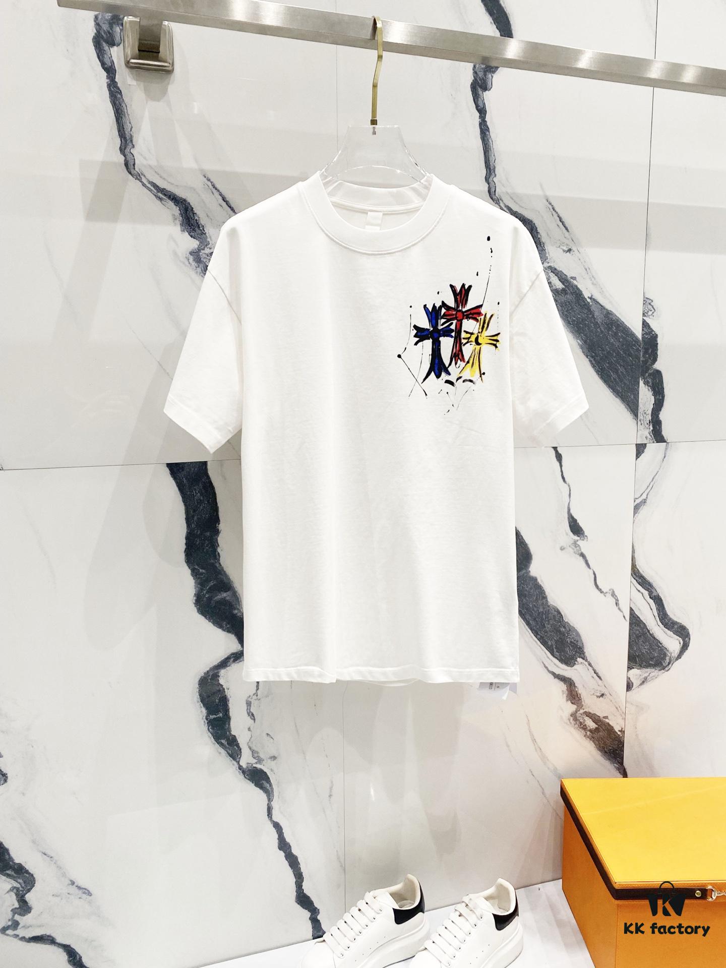 6931a411ccd8ab3d7af98570 Chrome Hearts 320g Washed Short Sleeve T-Shirt with Front and Back Colorful Cross Sanskrit Logo Print