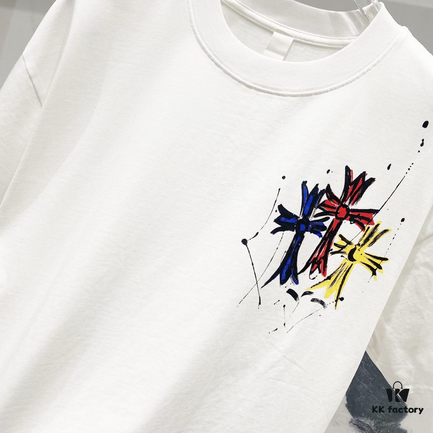 6931a411ccd8ab3d7af98574 Chrome Hearts 320g Washed Short Sleeve T-Shirt with Front and Back Colorful Cross Sanskrit Logo Print