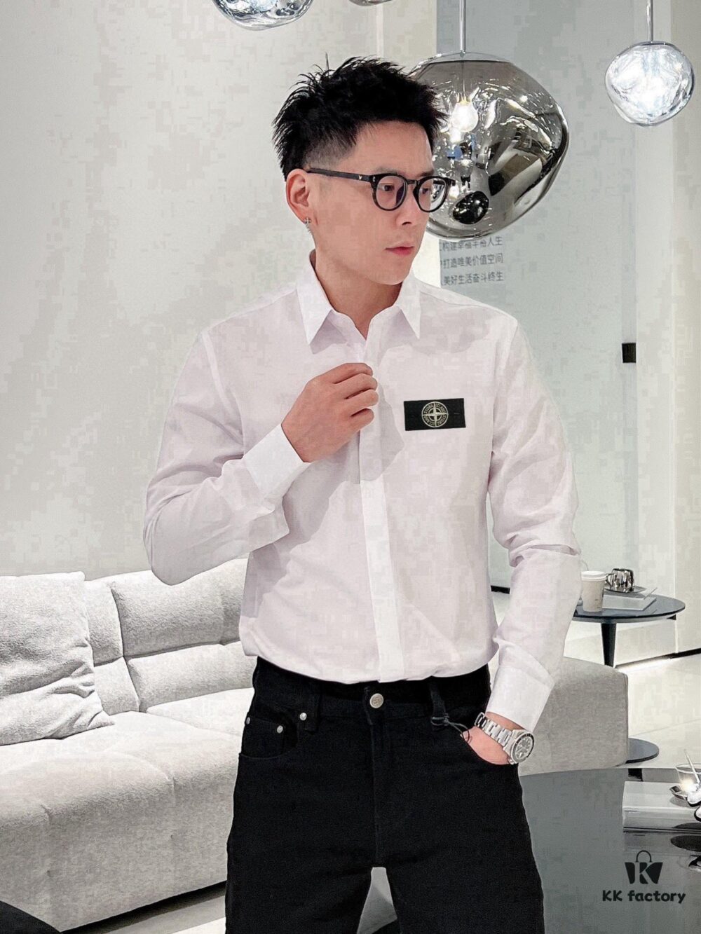 6931a416ccd8ab3d7af985b1 Stone Island Long-Sleeve Shirt with Ergonomic 3D Tailoring, Hidden Placket, and Cotton-Bamboo Fiber Fabric
