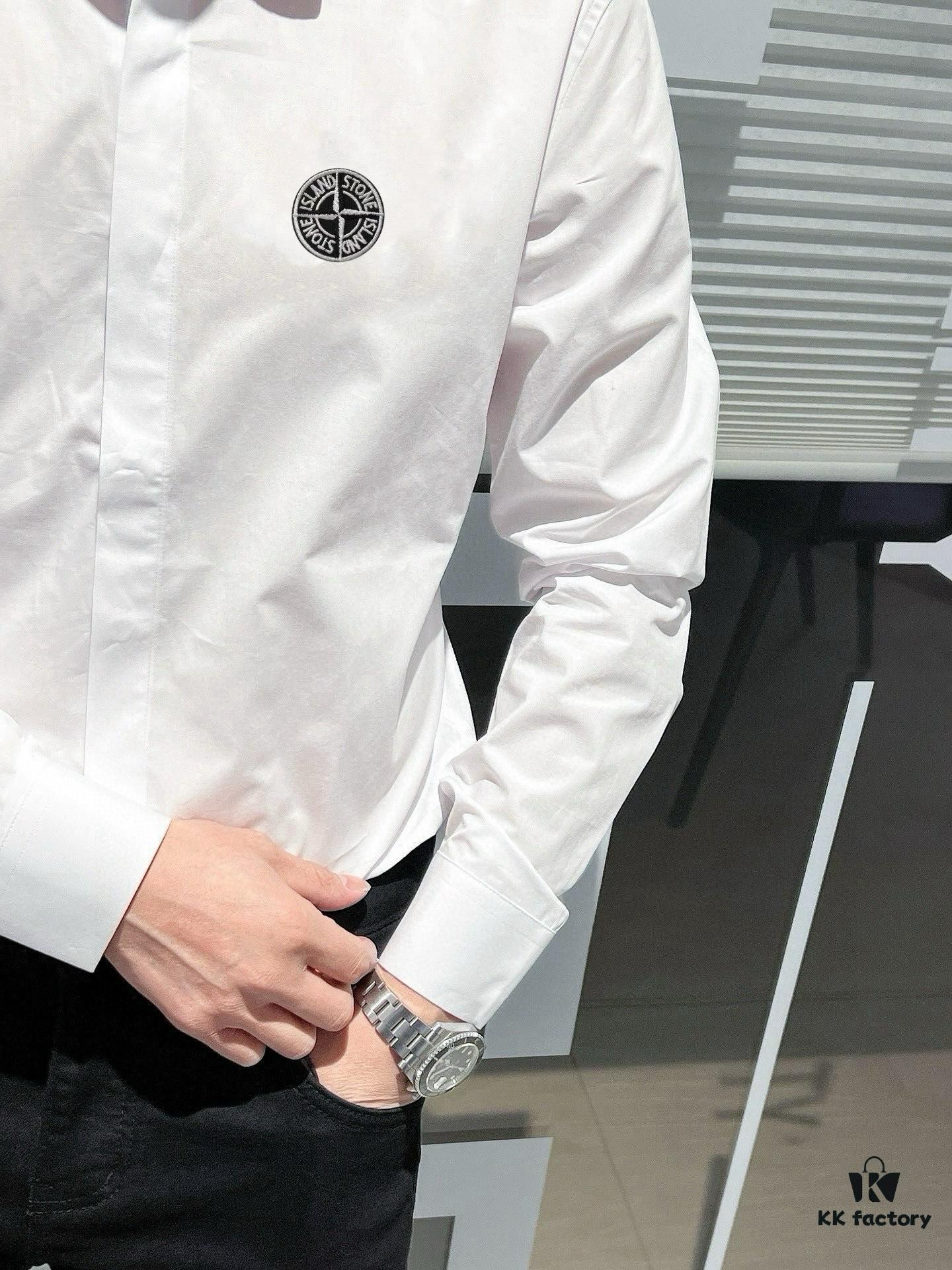 6931a417ccd8ab3d7af985b9 Stone Island Long-Sleeve Shirt with Ergonomic 3D Tailoring, Hidden Placket, and Cotton-Bamboo Fiber Fabric