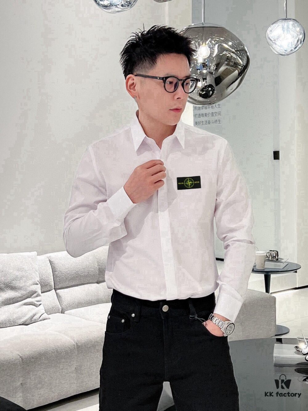 6931a418ccd8ab3d7af985bc Stone Island Long-Sleeve Shirt with Ergonomic 3D Tailoring, Hidden Placket, and Cotton-Bamboo Fiber Fabric