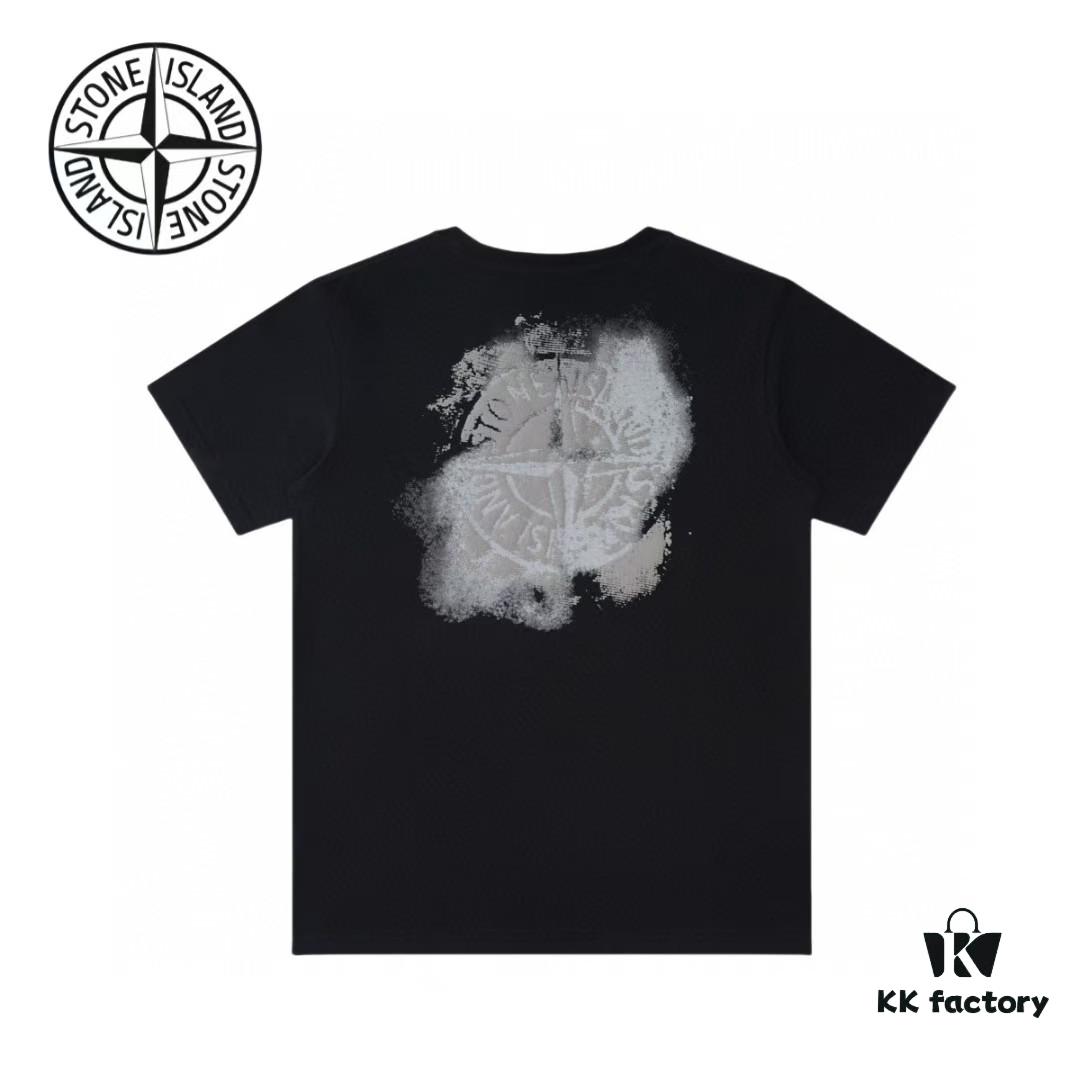Stone Island SS24 Cleanft Solid Color Dirtyft Back Print Logo Crewneck Pullover Short Sleeve T-Shirt