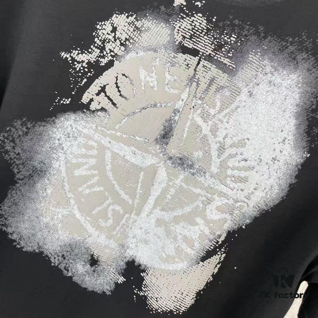 Stone Island SS24 Cleanft Solid Color Dirtyft Back Print Logo Crewneck Pullover Short Sleeve T-Shirt