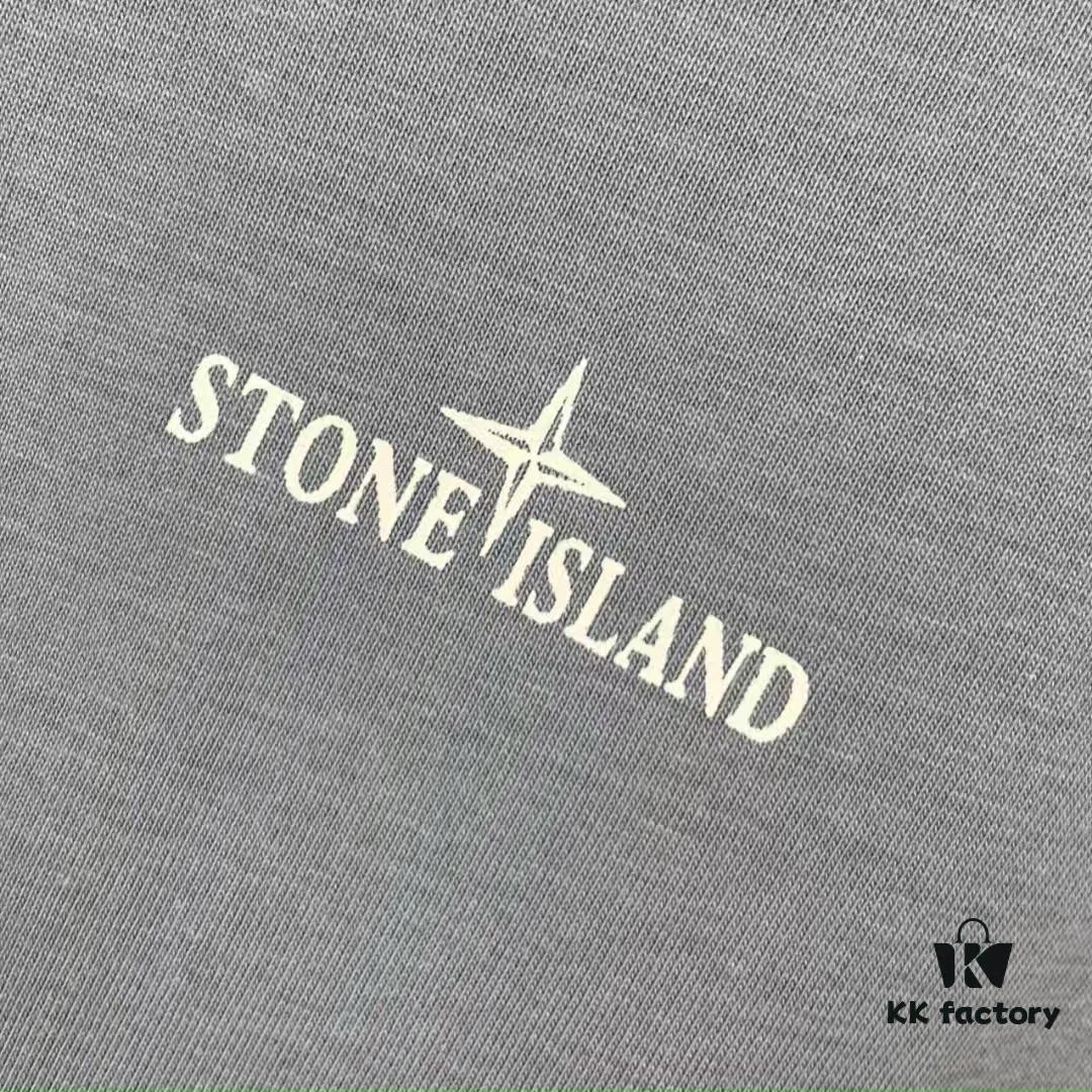 Stone Island SS24 Cleanft Solid Color Dirtyft Back Print Logo Crewneck Pullover Short Sleeve T-Shirt