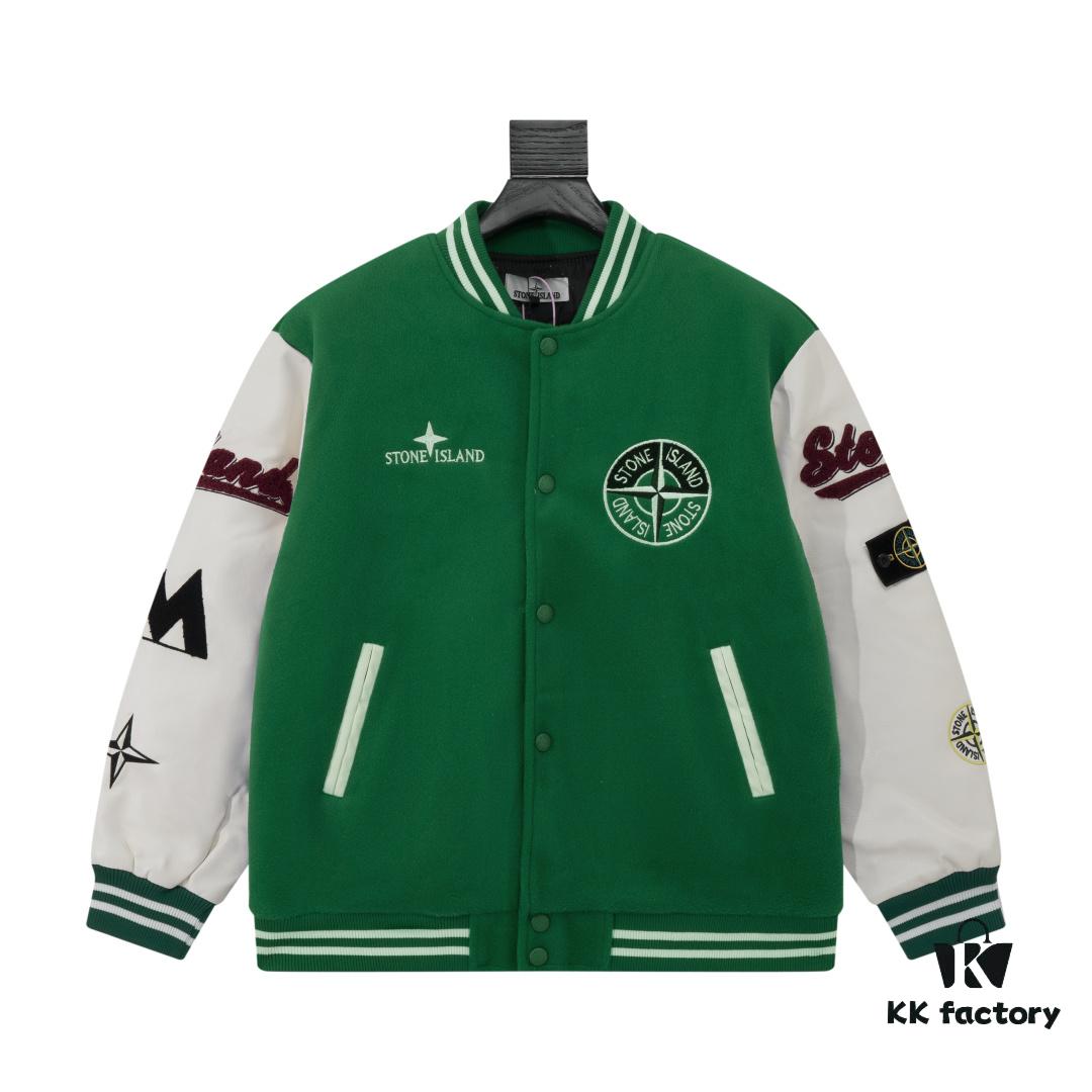 6931a42bccd8ab3d7af986f0 Stone Island 24FW Premium Leather-Patched Baseball Jacket with Embroidered Logo