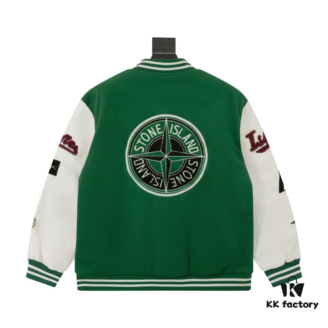 6931a42bccd8ab3d7af986f1 Stone Island 24FW Premium Leather-Patched Baseball Jacket with Embroidered Logo