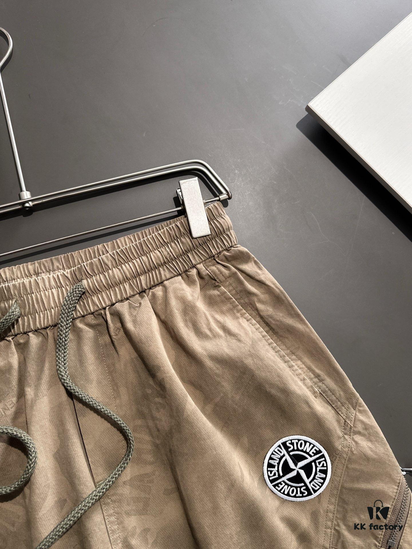 High-End Stone Island 2025 Spring/Summer New Elastic Waist Casual Shorts, Premium Custom Fabric, Breathable and Comfortable, Exquisite Details, Brand Design Concept, Soft and Smooth Texture, Excellent Fit and Tailoring