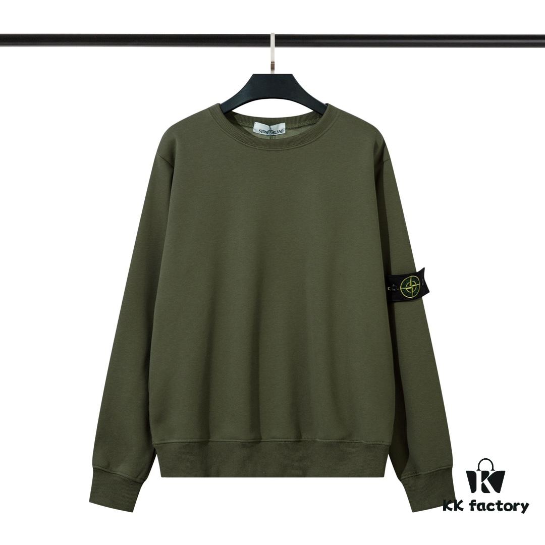 STONE ISLAND Fleece Crewneck Sweatshirt in Black, White, Military Green, Royal Blue, Heather Gray