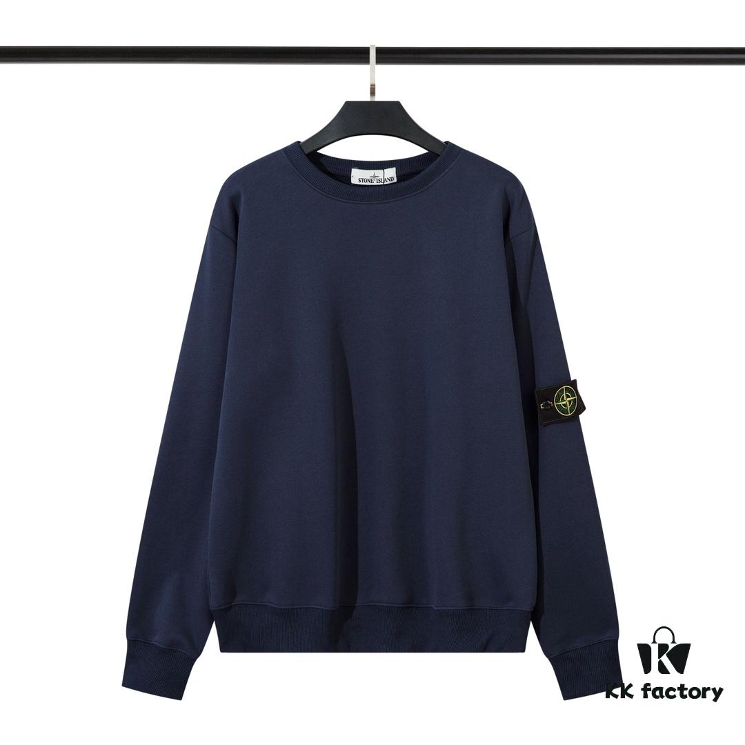 STONE ISLAND Fleece Crewneck Sweatshirt in Black, White, Military Green, Royal Blue, Heather Gray