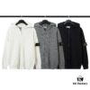 909# Stone Island Zipper Open-Front Hooded Knit Sweater in Black, White, Gray