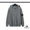909# Stone Island Zipper Open-Front Hooded Knit Sweater in Black, White, Gray