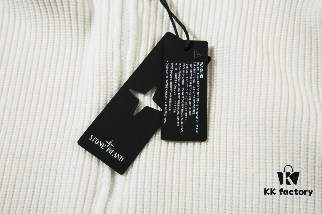 909# Stone Island Zipper Open-Front Hooded Knit Sweater in Black, White, Gray
