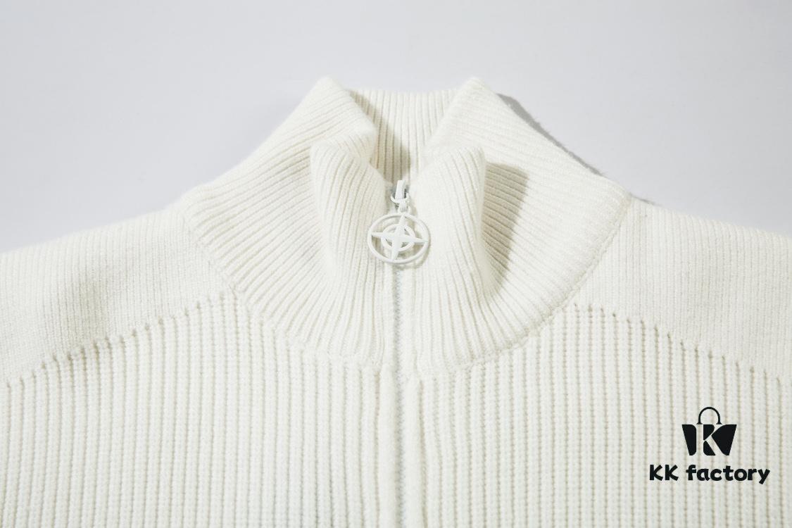 6931a433ccd8ab3d7af98778 908# STONE ISLAND Knit Zip-Front Stand Collar Sweater. Black, White, Gray