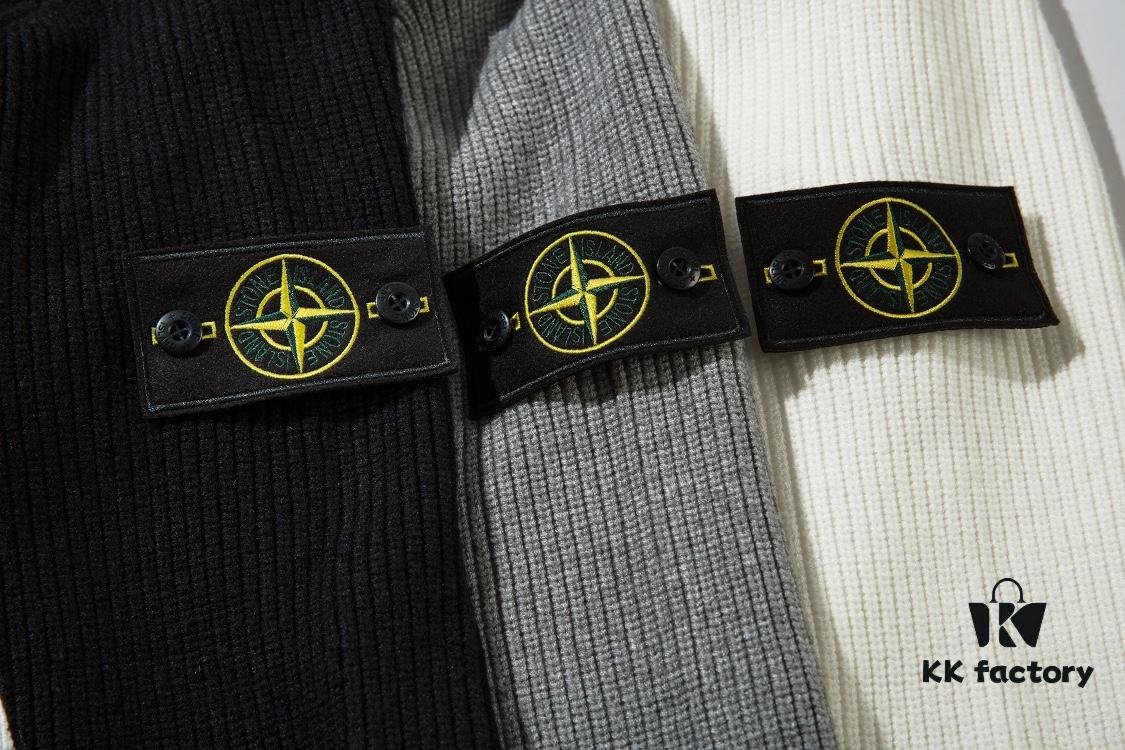 6931a433ccd8ab3d7af9877a 908# STONE ISLAND Knit Zip-Front Stand Collar Sweater. Black, White, Gray