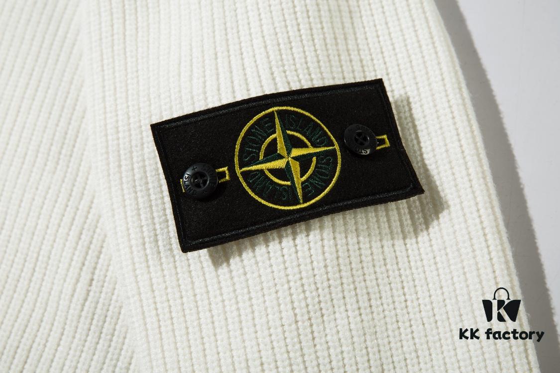6931a433ccd8ab3d7af9877c 908# STONE ISLAND Knit Zip-Front Stand Collar Sweater. Black, White, Gray