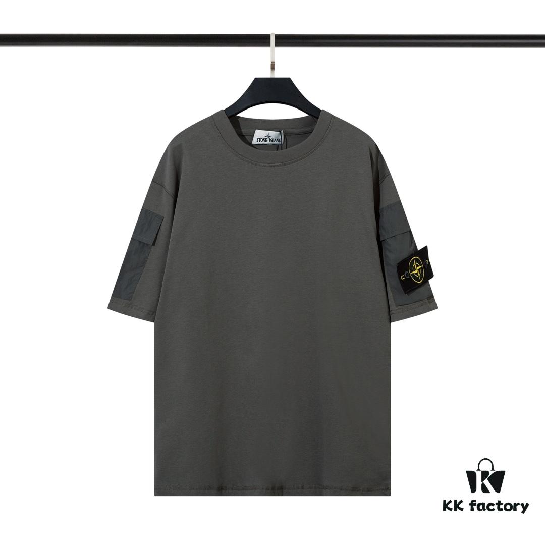 6931a434ccd8ab3d7af98787 STONE ISLAND (230g Double Yarn) Sleeve Pocket Trench T-Shirt in Black, White, Beige, Grey Green
