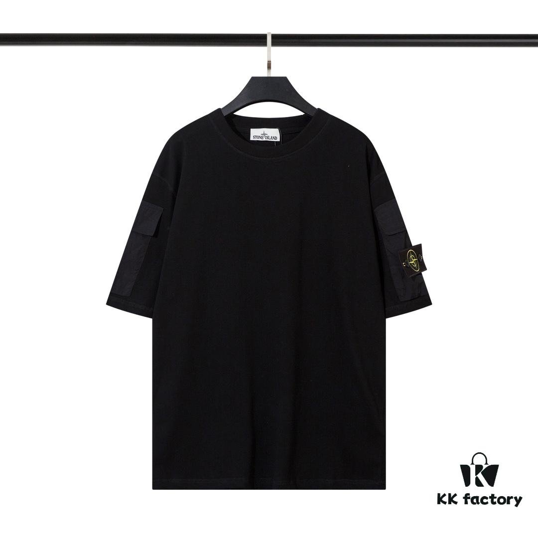 6931a434ccd8ab3d7af98789 STONE ISLAND (230g Double Yarn) Sleeve Pocket Trench T-Shirt in Black, White, Beige, Grey Green