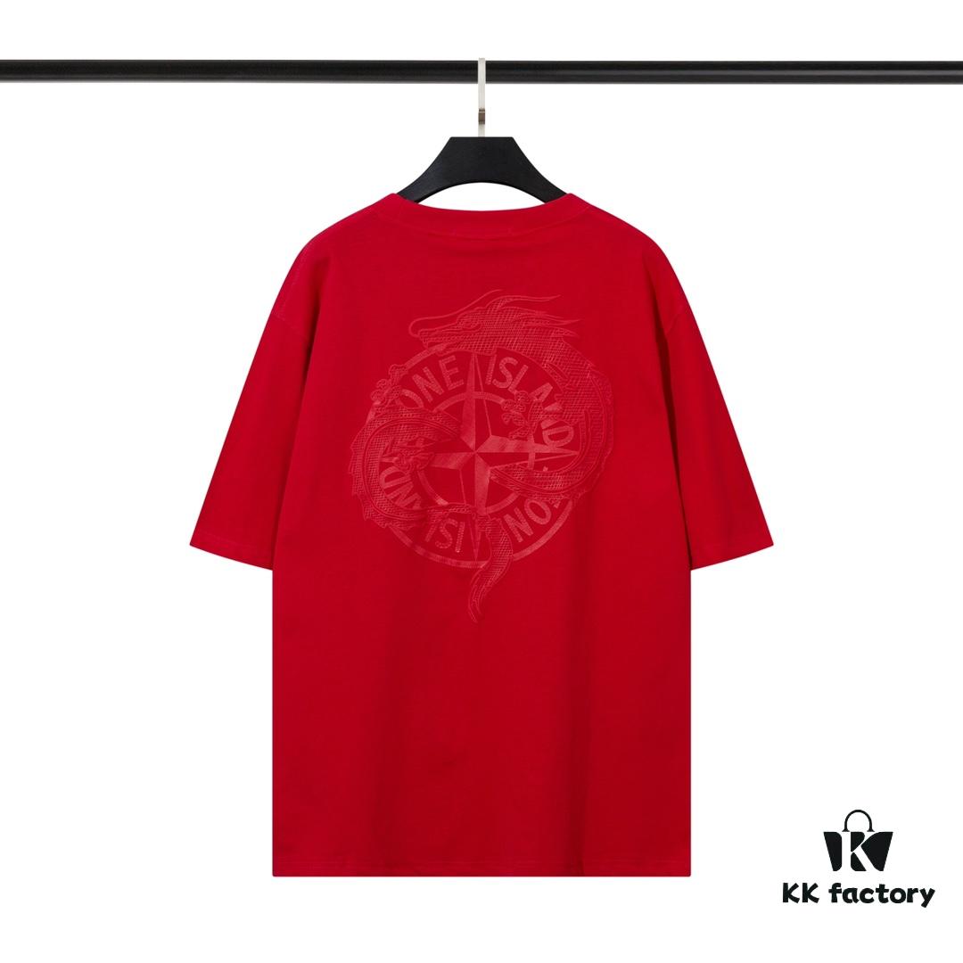STONE ISLAND Dragon 3D Pattern T-Shirt in Black, White, and Bright Red