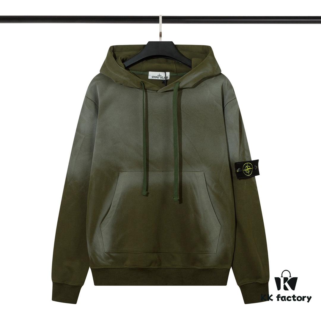 STONE ISLAND Autumn/Winter New Arrival Washed Monkey Process Hooded Sweatshirt in French Terry Fabric Black Military Green Sapphire Blue Light Green Purple Lavender M L XL XXL