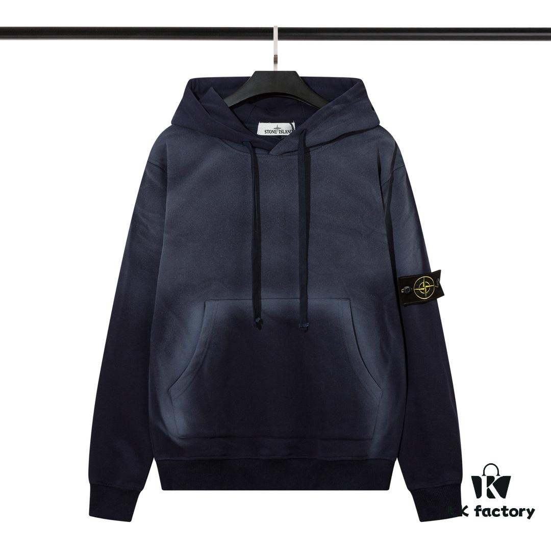 STONE ISLAND Autumn/Winter New Arrival Washed Monkey Process Hooded Sweatshirt in French Terry Fabric Black Military Green Sapphire Blue Light Green Purple Lavender M L XL XXL